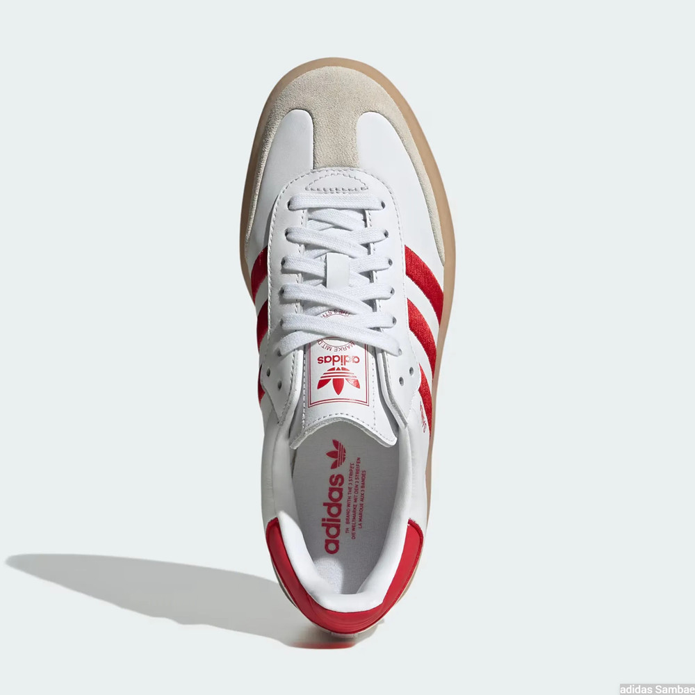 adidas Sambae Better Scarlet / Cloud White - upper and shoelace