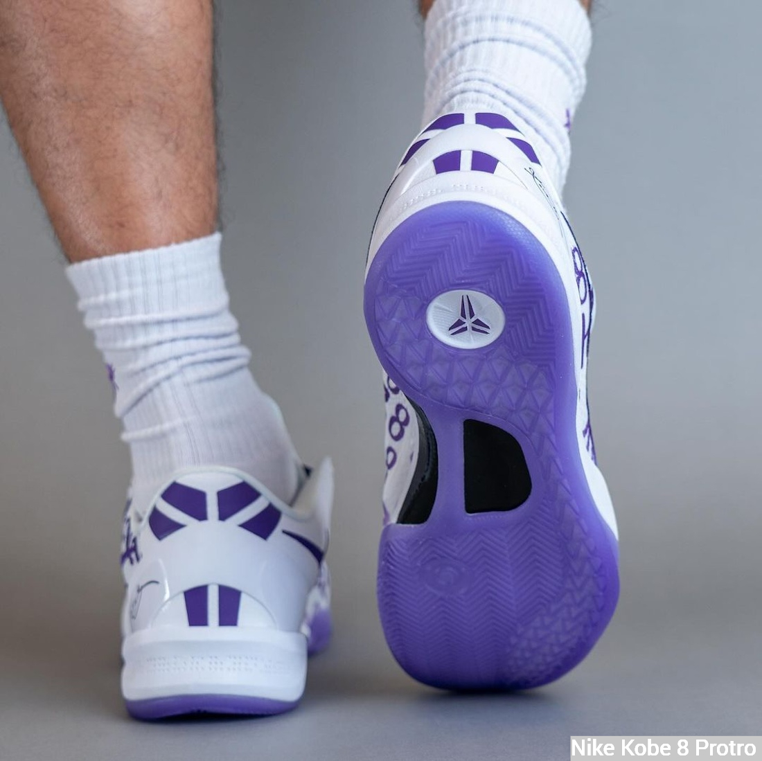 Nike Kobe 8 Protro White/Court Purple on feet - solo