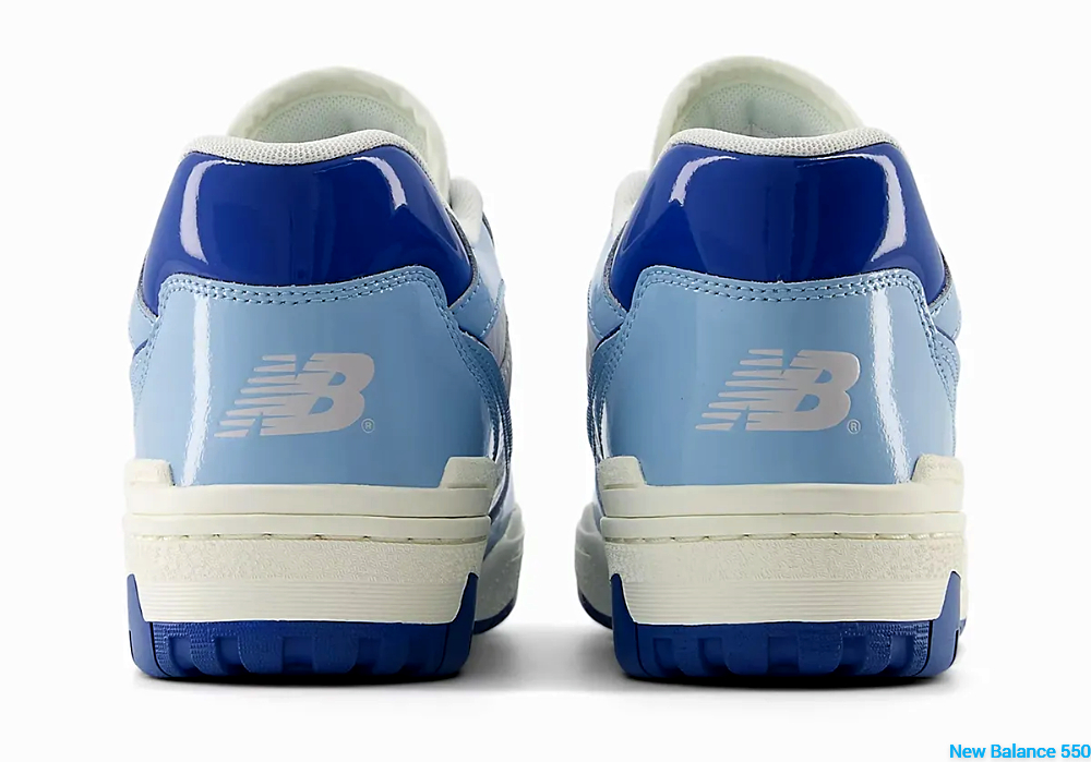 blue New Balance 550 heel counter